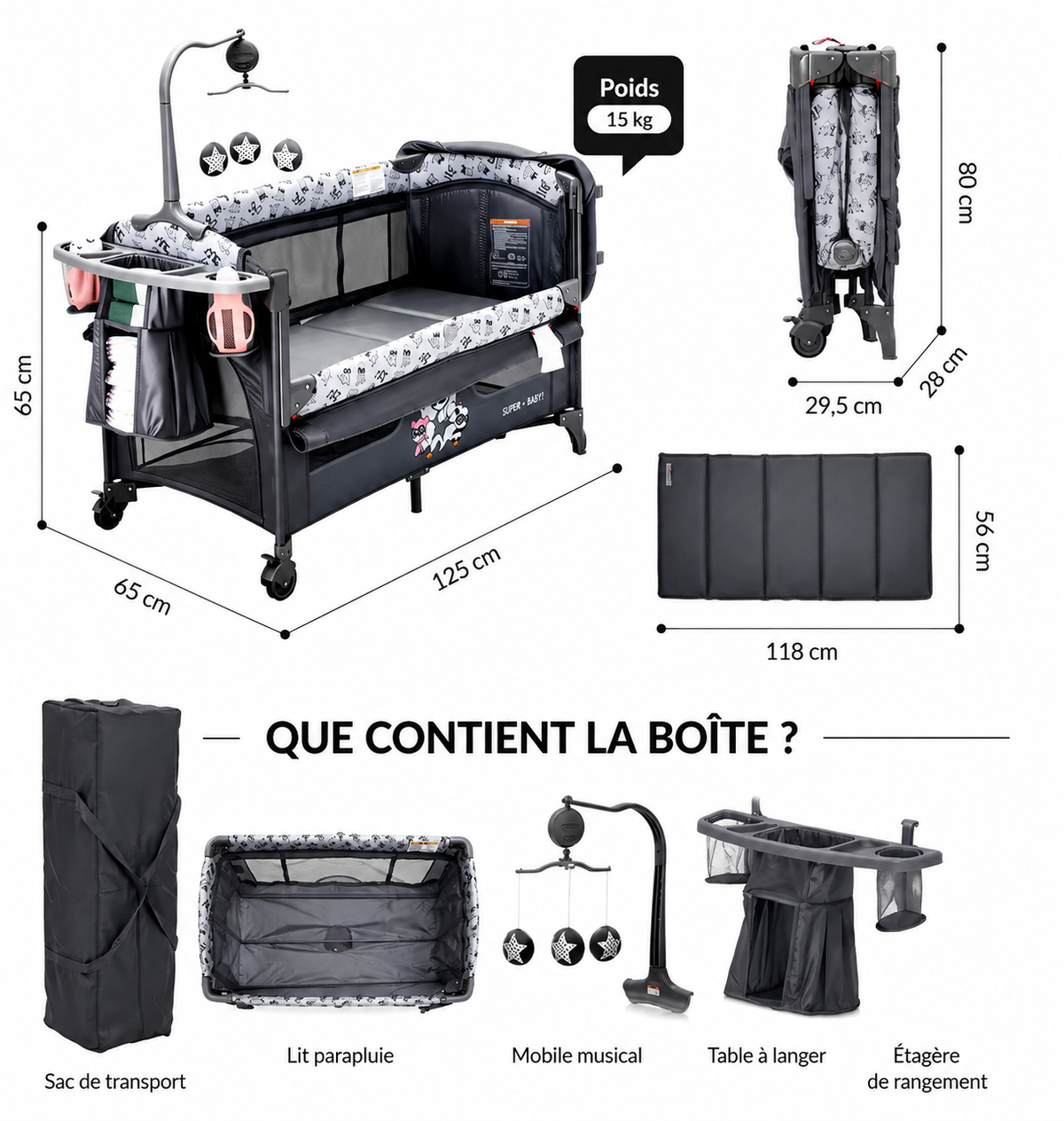 Lit de Chevet Pliable 5-en-1 pour Bébé
