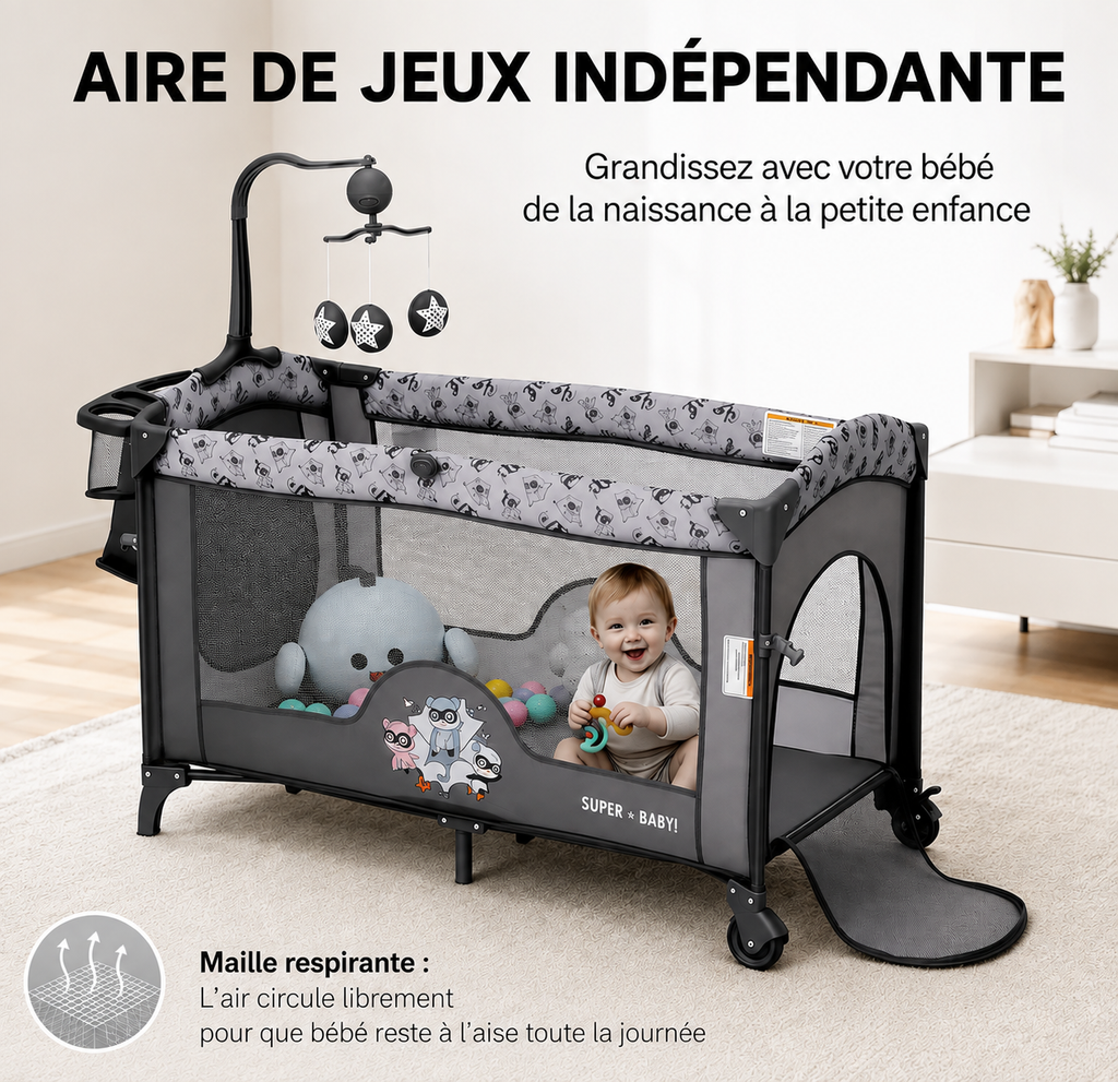 Lit de Chevet Pliable 5-en-1 pour Bébé