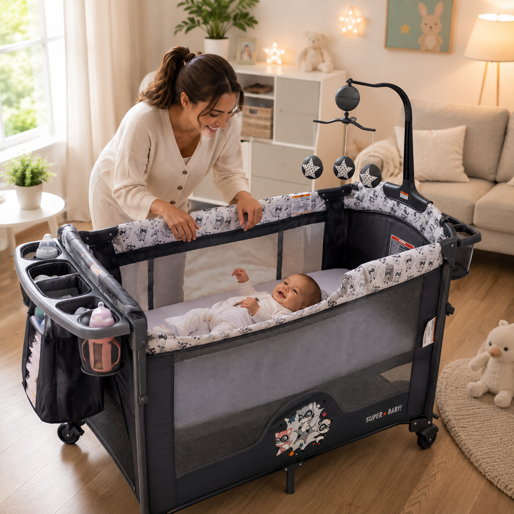 Lit de Chevet Pliable 5-en-1 pour Bébé