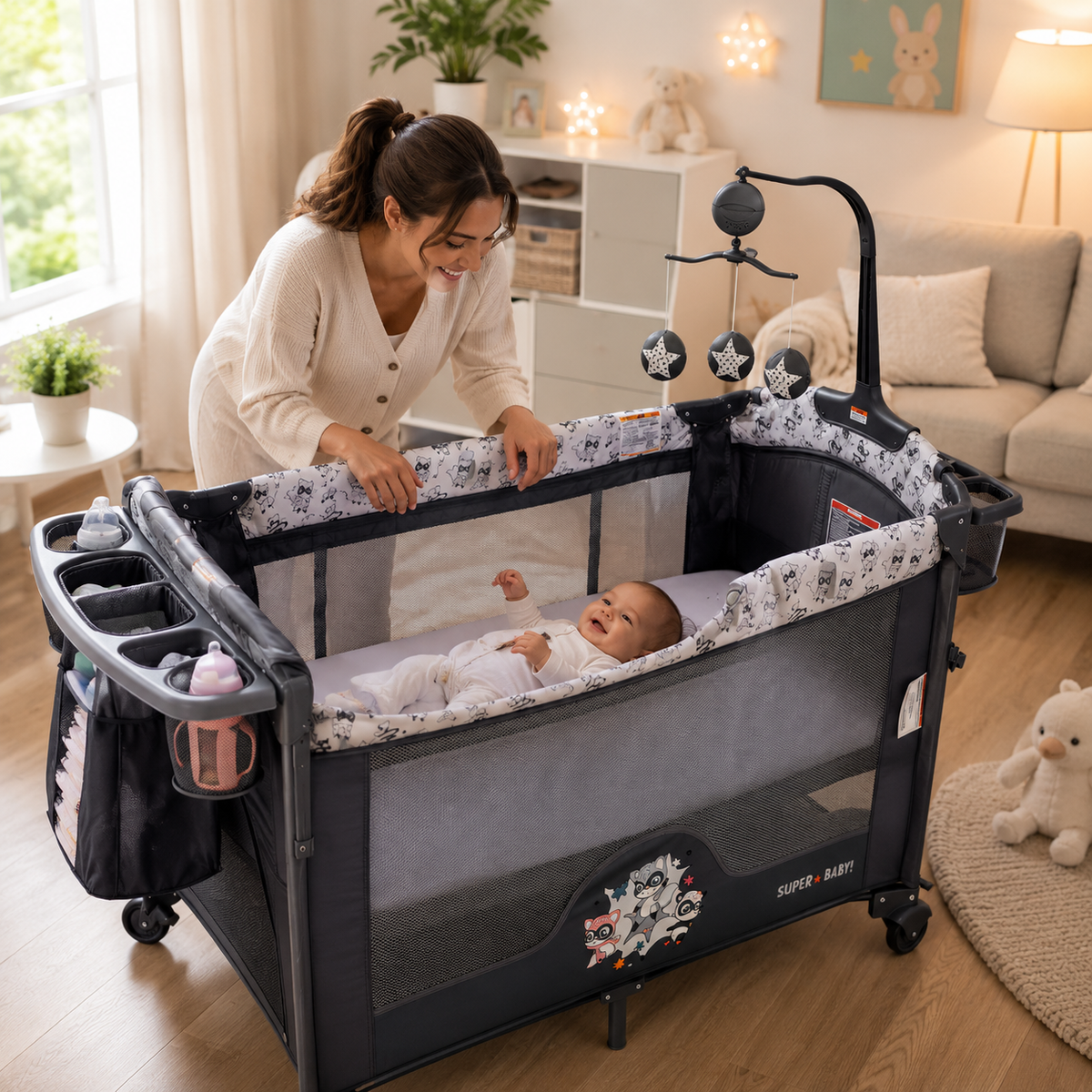 Lit de Chevet Pliable 5-en-1 pour Bébé