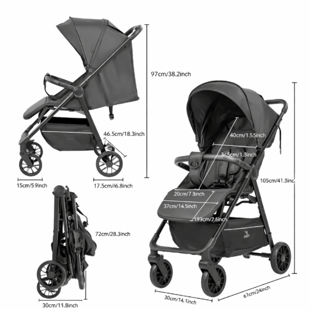 Poussette Compacte et Pliable avec Grand Canopy