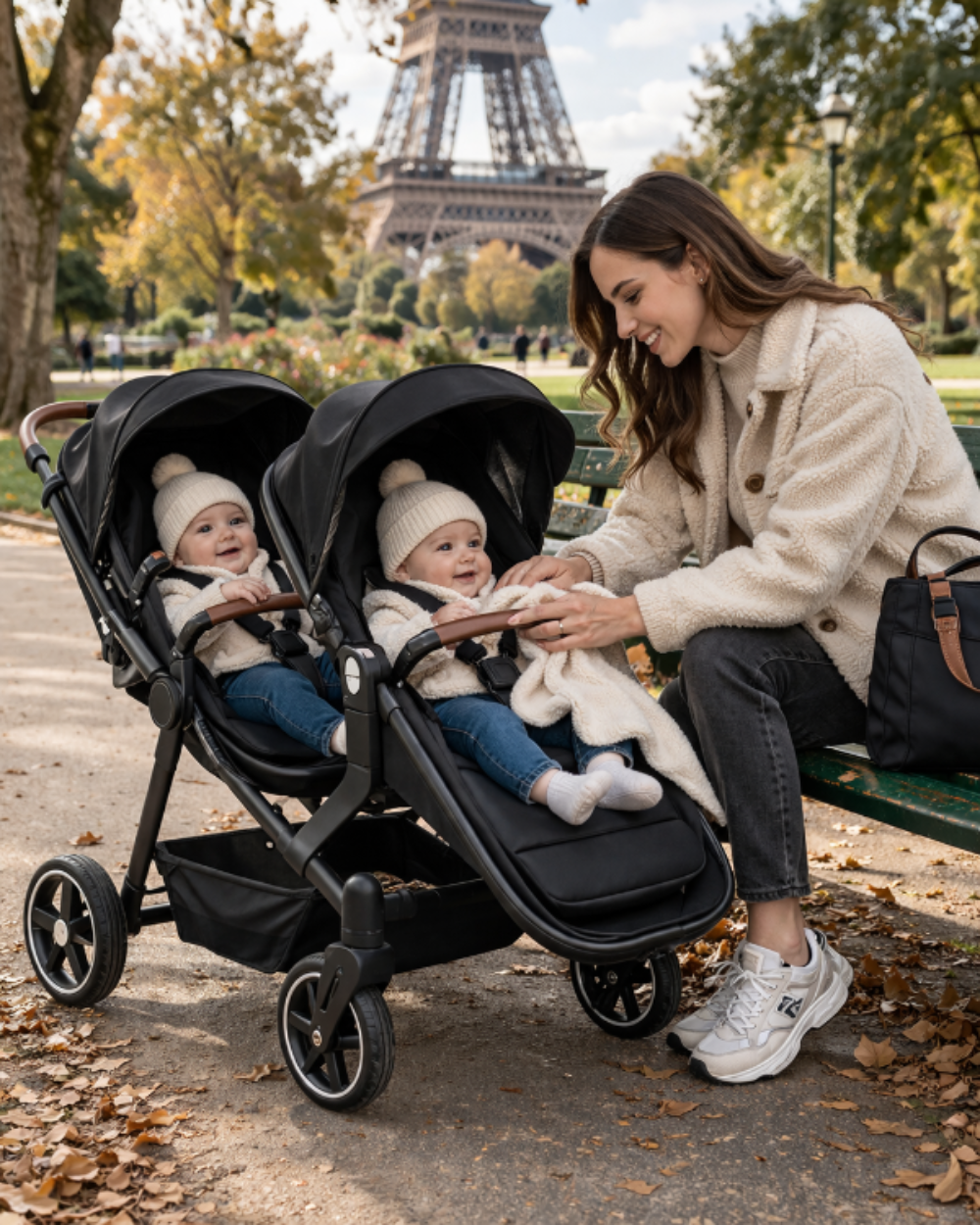 Poussette double pliable et multifonctionnelle