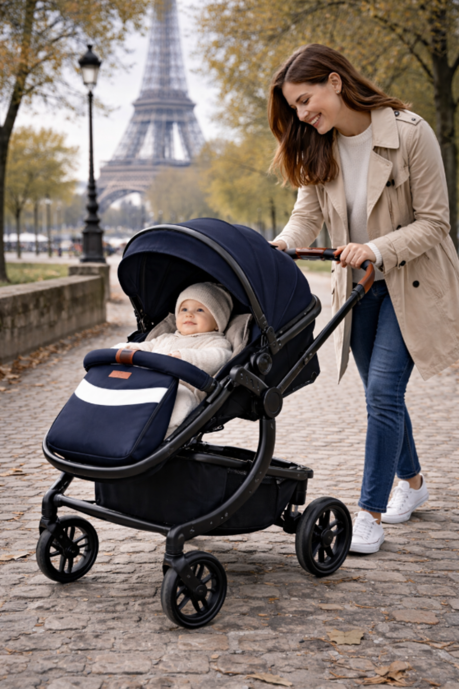 Poussette 3-en-1 Pliable avec Sac à Langer