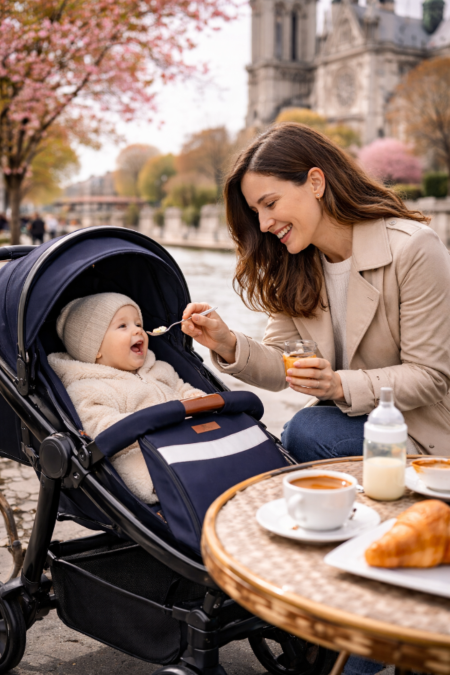 Poussette 3-en-1 Pliable avec Sac à Langer