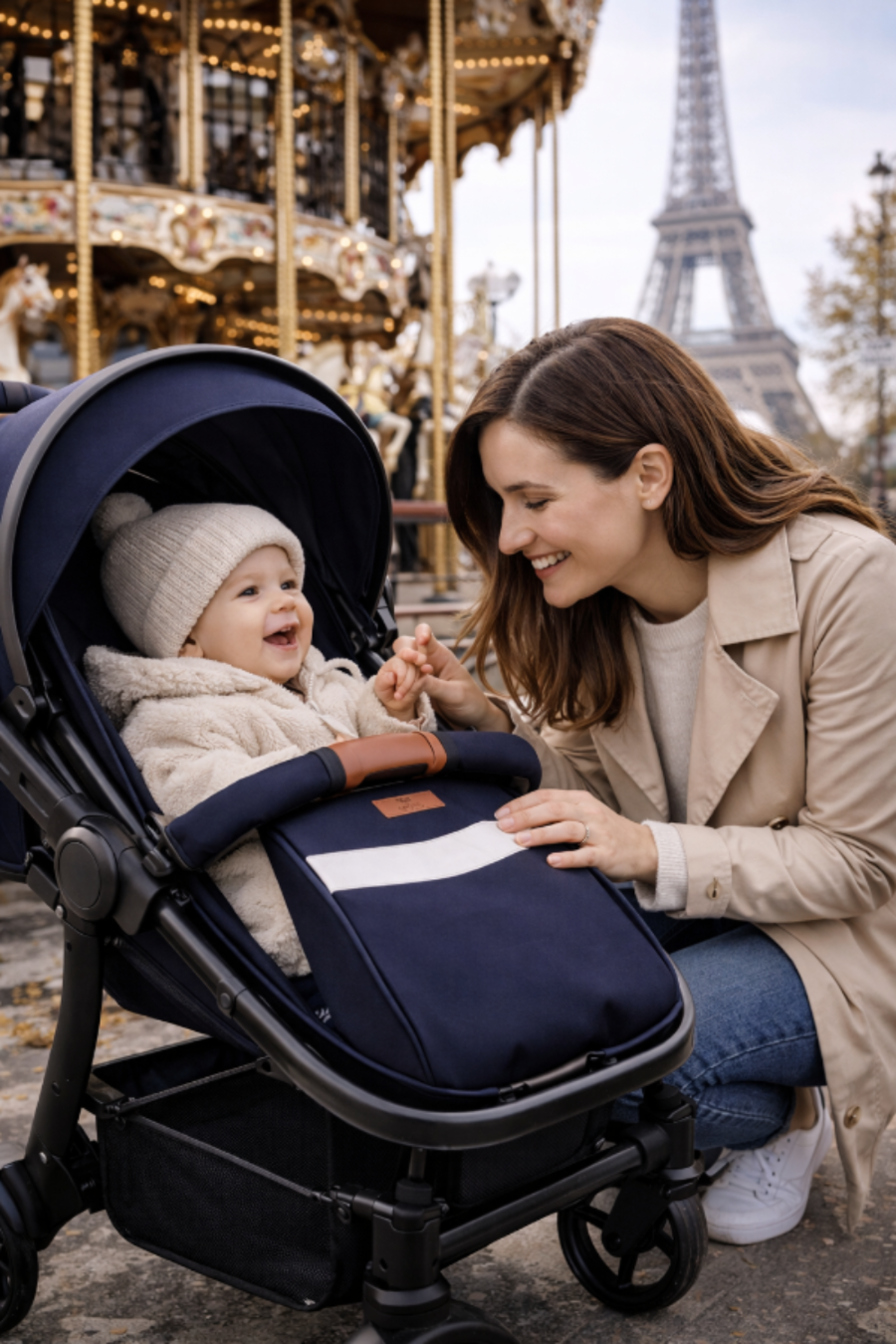 Poussette 3-en-1 Pliable avec Sac à Langer