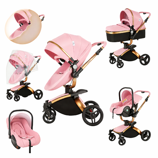Poussette 3-en-1 Pliable avec Sac et Accessoires