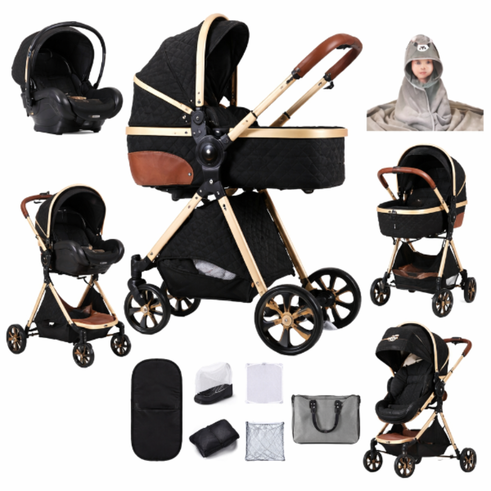 Poussette 3-en-1 Pratique avec Détails en Cuir
