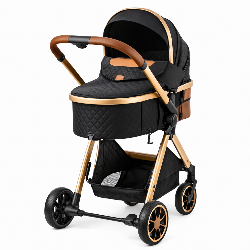 Poussette 3-en-1 Pratique avec Détails en Cuir