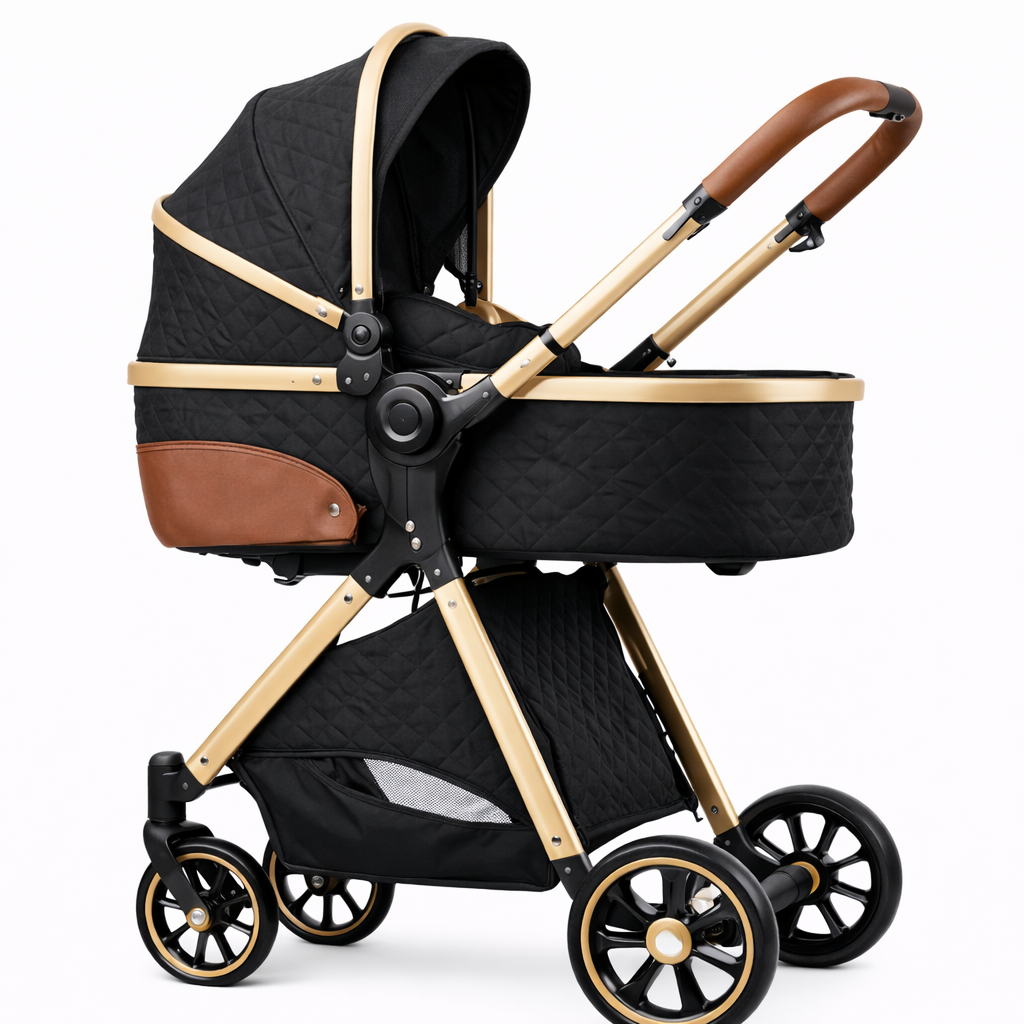 Poussette 3-en-1 Pratique avec Détails en Cuir