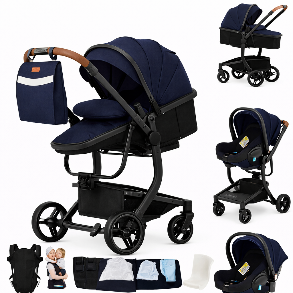 Poussette 3-en-1 Pliable avec Sac à Langer